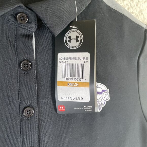 NWT Under Armour Polo Shirt Womens Small Black Viking Logo Golf Loose Fit NEW - Picture 9 of 16